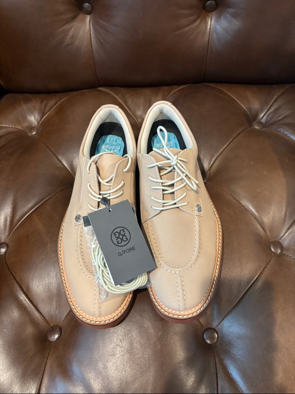 G/FORE Men’s Tan Leather Lace-Up Casual Golf Shoes